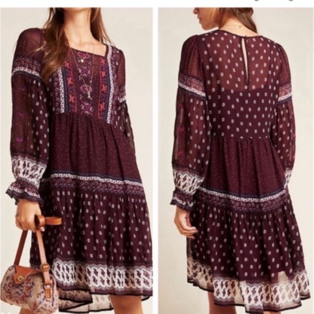 Anthropologie Maeve Galene Embroidered Tunic Dress